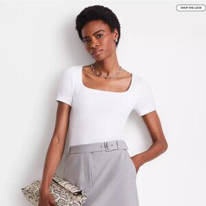 LOFT Versa 360 Knit Square Neck Tee White